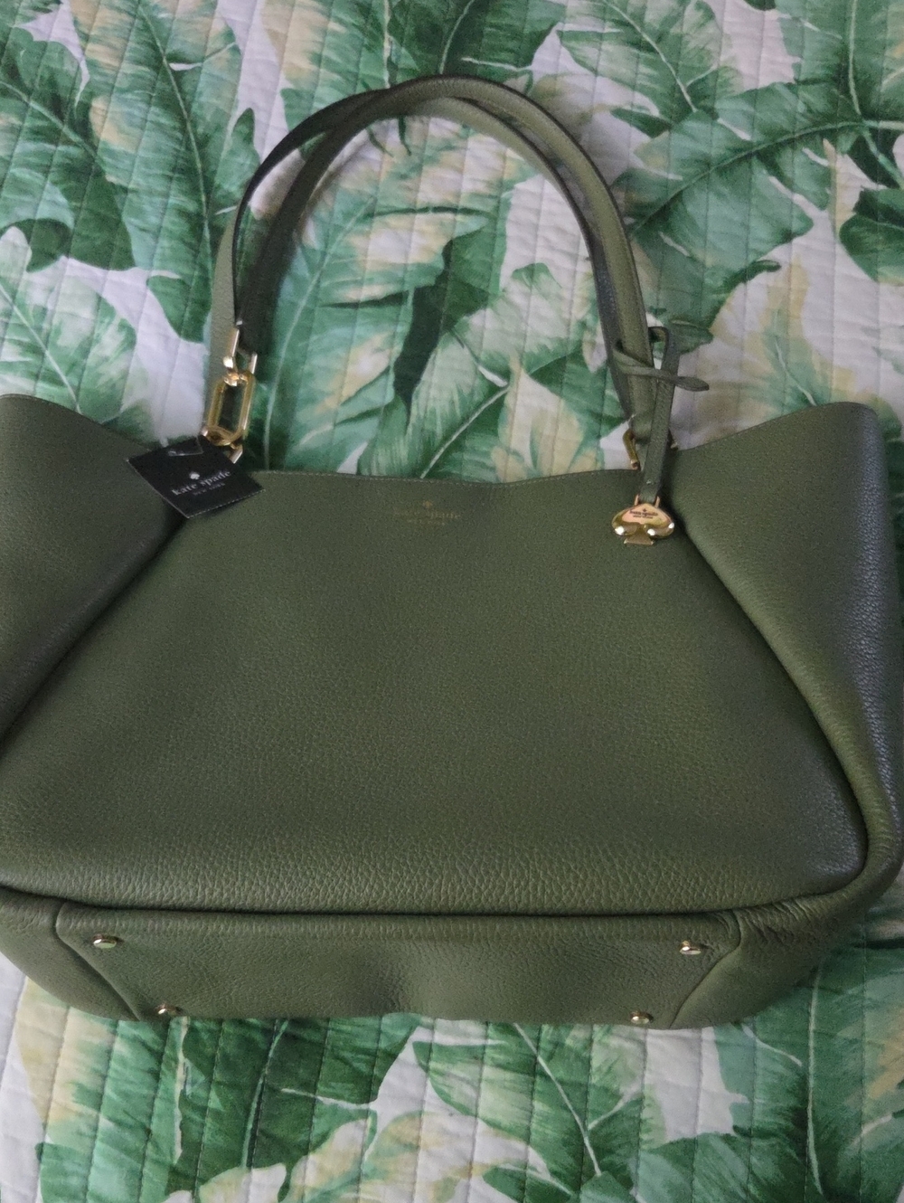 kate spade Olive Green Pebbled Leather Shoulder Bag with Gold Hardware